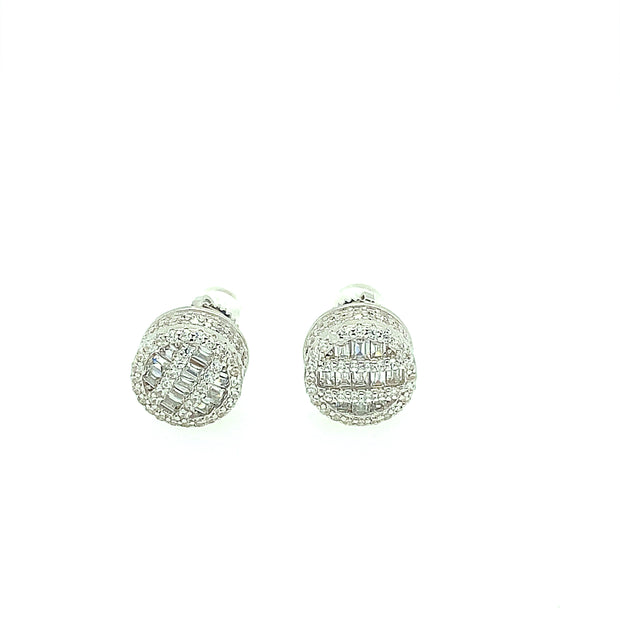 Round Baguette and Round Stone Sterling Silver Earring