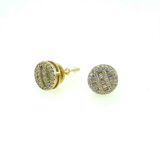 Round Baguette and Round Stone Sterling Silver Earring