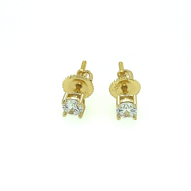 925 Sterling Silver Round Shaped Solitaire Stud Earring 4MM