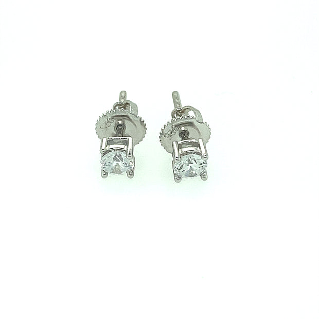 925 Sterling Silver Round Shaped Solitaire Stud Earring 4MM
