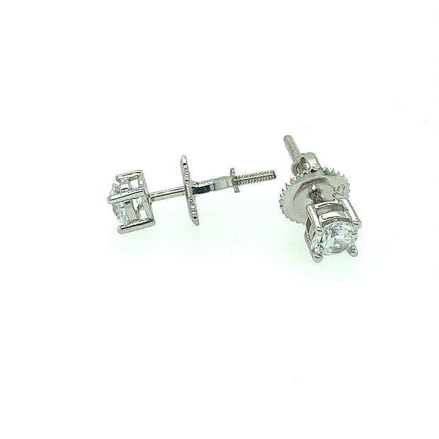 925 Sterling Silver Round Shaped Solitaire Stud Earring 4MM