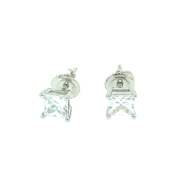 925 Sterling Silver Square Shaped Solitaire Stud Earring 3MM