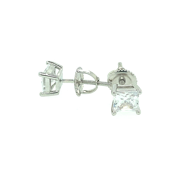 925 Sterling Silver Square Shaped Solitaire Stud Earring 3MM