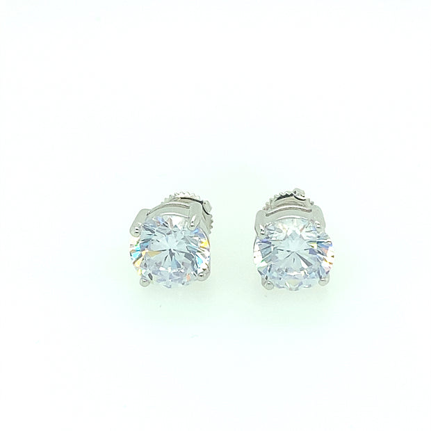 925 Sterling Silver Round Shaped Solitaire Stud Earring 8MM