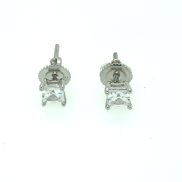 925 Sterling Silver Square Shaped Solitaire Stud Earring 4MM