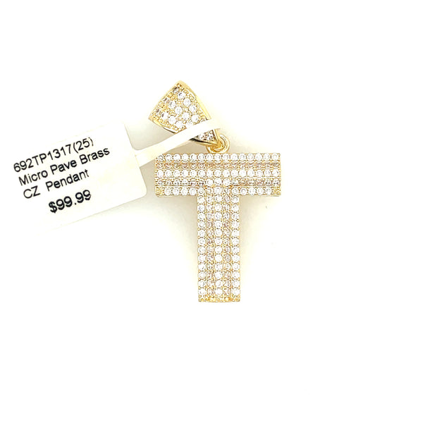 Initial Charm - Letter T Brass Pendant