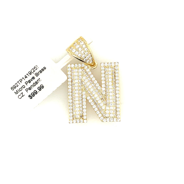 Initial Charm - Letter N Brass Pendant