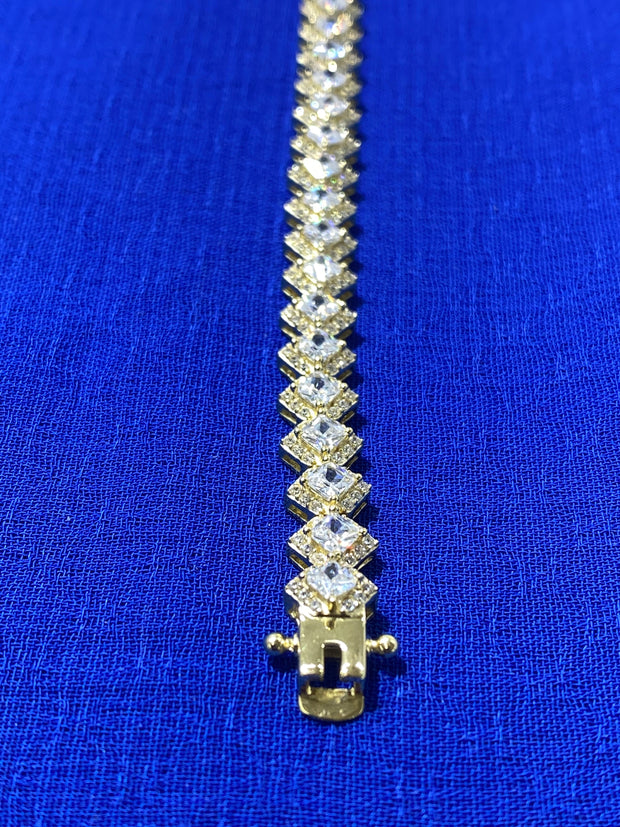 Square Cuban Stone Silver Bracelet