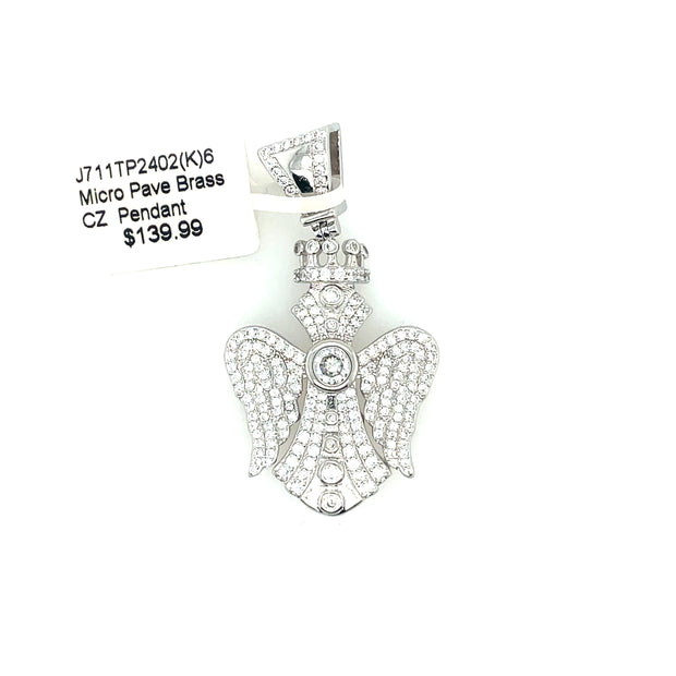 Cross, Wings, & Crown Brass Pendant