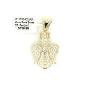 Cross, Wings, & Crown Brass Pendant