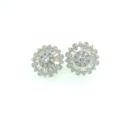 Flower with Baguette Sterling Silver Earring