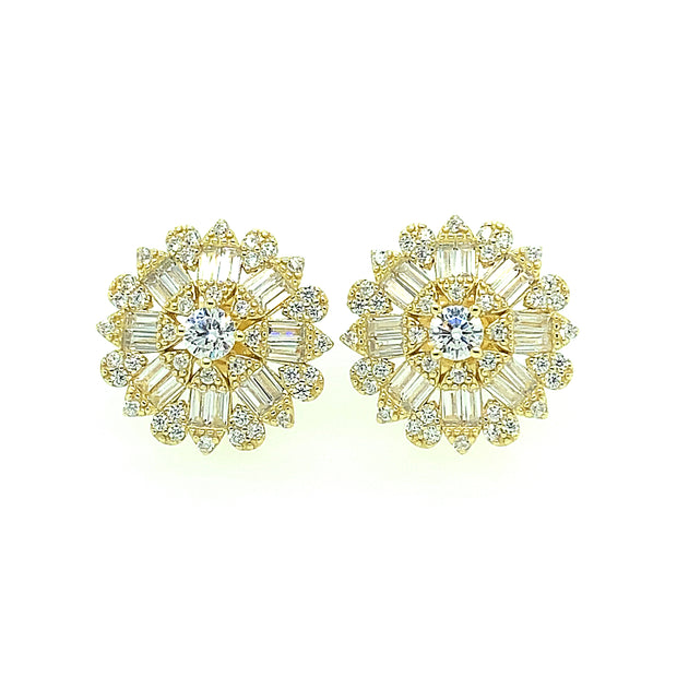 Flower with Baguette Sterling Silver Earring