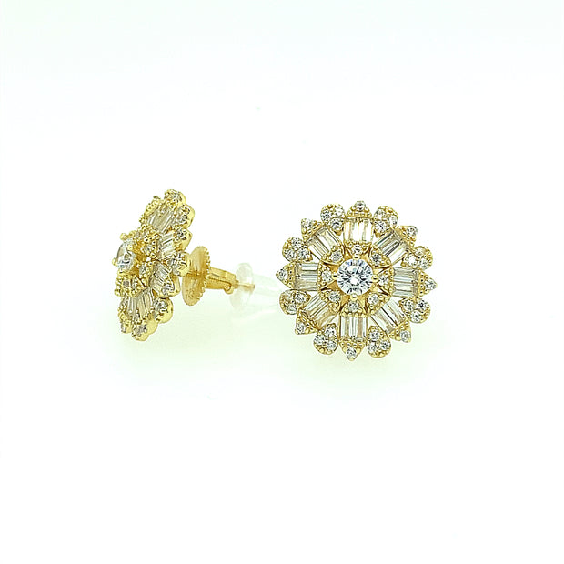 Flower with Baguette Sterling Silver Earring