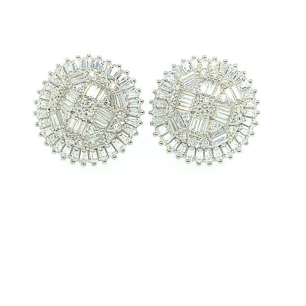 Flower with Hexagon Sterling Silver Earring