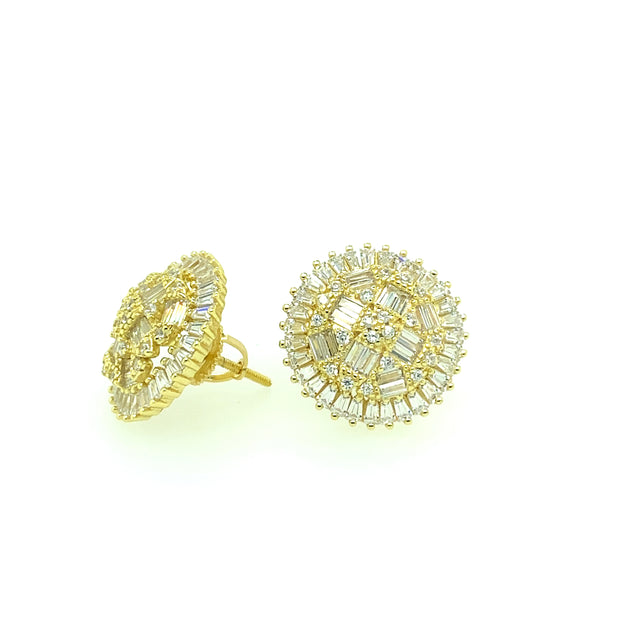 Flower with Hexagon Sterling Silver Earring