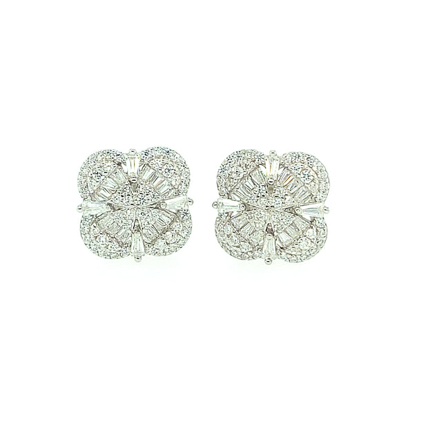 Flower with Baguette Sterling Silver Earring