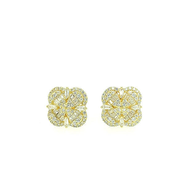 Flower with Baguette Sterling Silver Earring