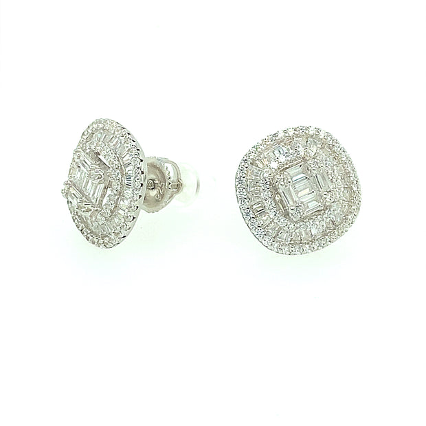 Double Oval with Baguette Stone Sterling Silver Earring