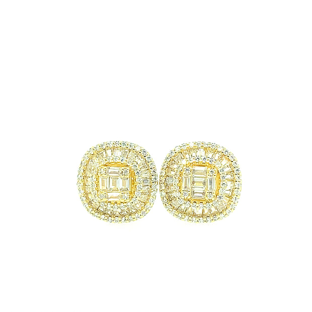 Double Oval with Baguette Stone Sterling Silver Earring