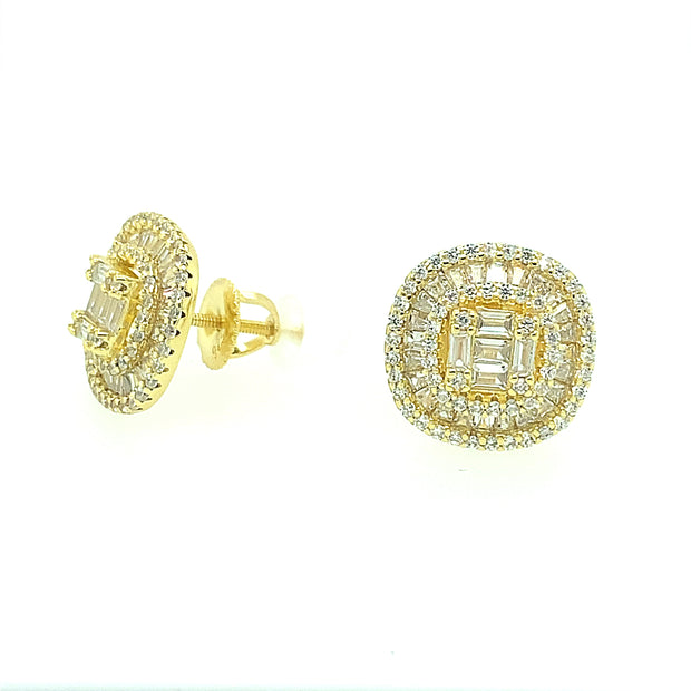 Double Oval with Baguette Stone Sterling Silver Earring