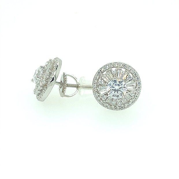 Round with hexagon baguette Sterling Silver Earring