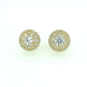 Round with hexagon baguette Sterling Silver Earring