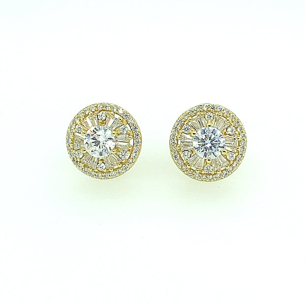 Round with hexagon baguette Sterling Silver Earring