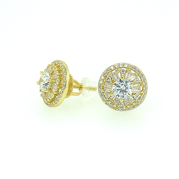 Round with hexagon baguette Sterling Silver Earring