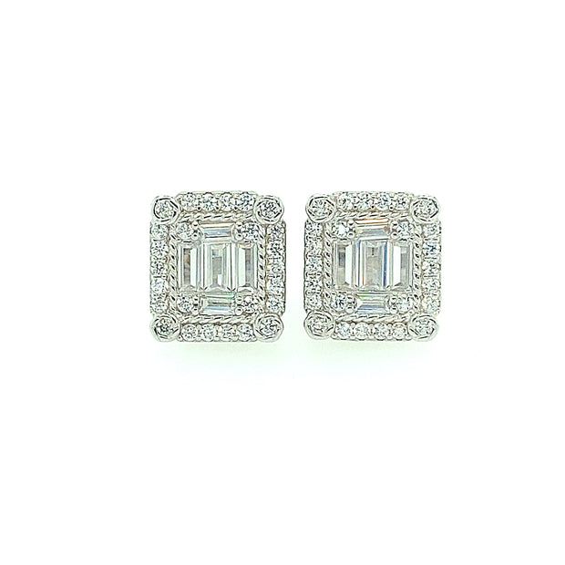 Rectangle baguette with Four Stone Sterling Silver Earring