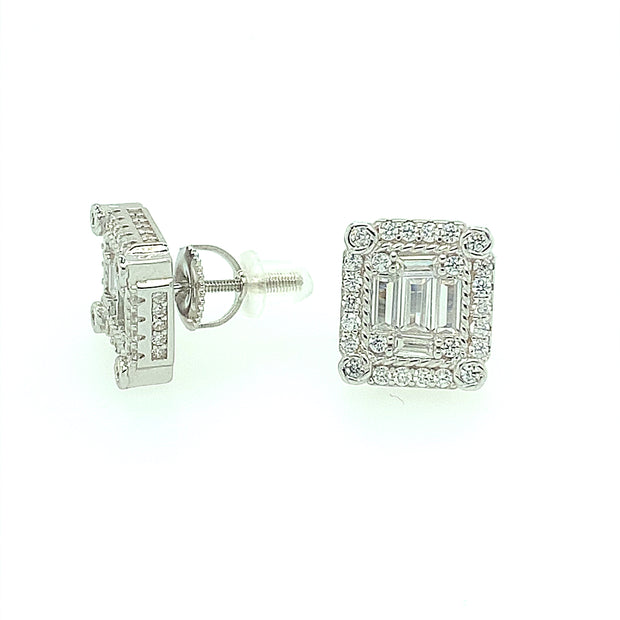 Rectangle baguette with Four Stone Sterling Silver Earring
