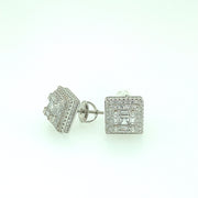 Double Square with Baguette Sterling Silver Earring