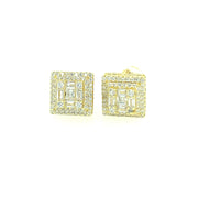 Double Square with Baguette Sterling Silver Earring