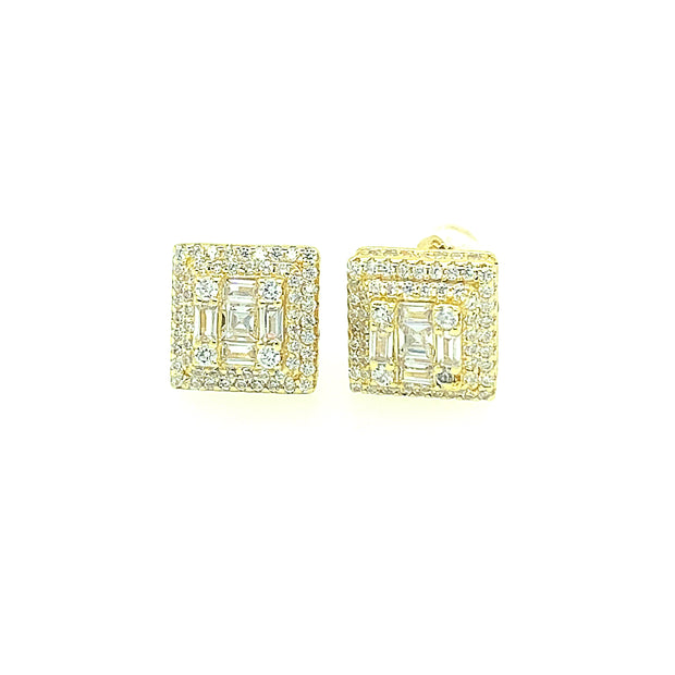 Double Square with Baguette Sterling Silver Earring