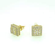 Double Square with Baguette Sterling Silver Earring