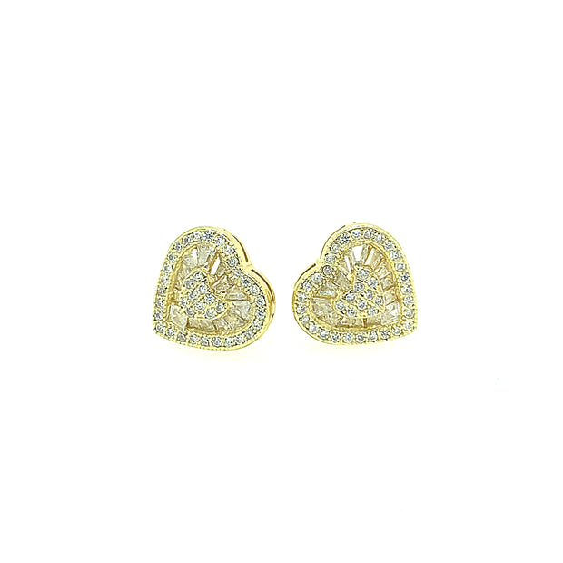 Double Heart with Baguette second Sterling Silver Earring