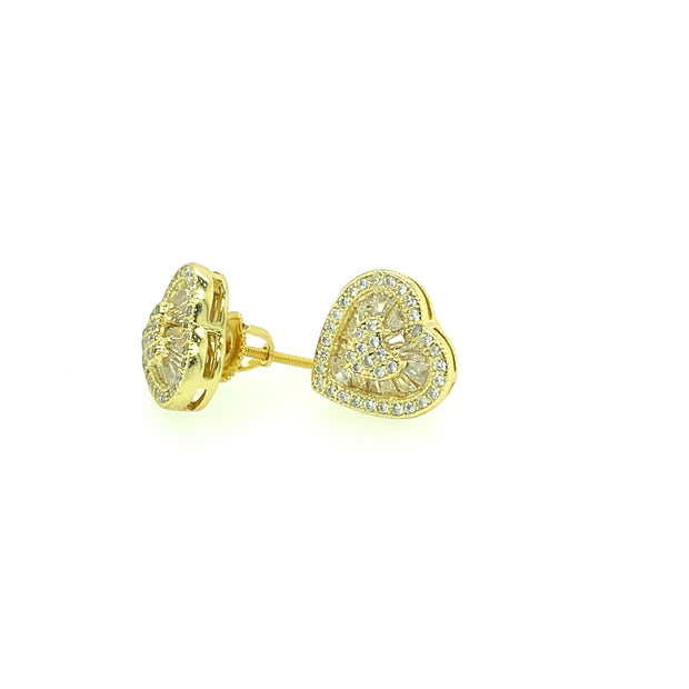 Double Heart with Baguette second Sterling Silver Earring