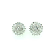 Flower with Baguette and round stone Sterling Silver Earring