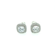 Currved Sqaure With Single Stone Sterling Silver Earring