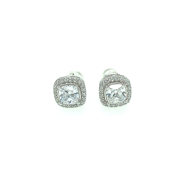 Currved Sqaure With Single Stone Sterling Silver Earring