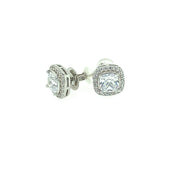 Currved Sqaure With Single Stone Sterling Silver Earring