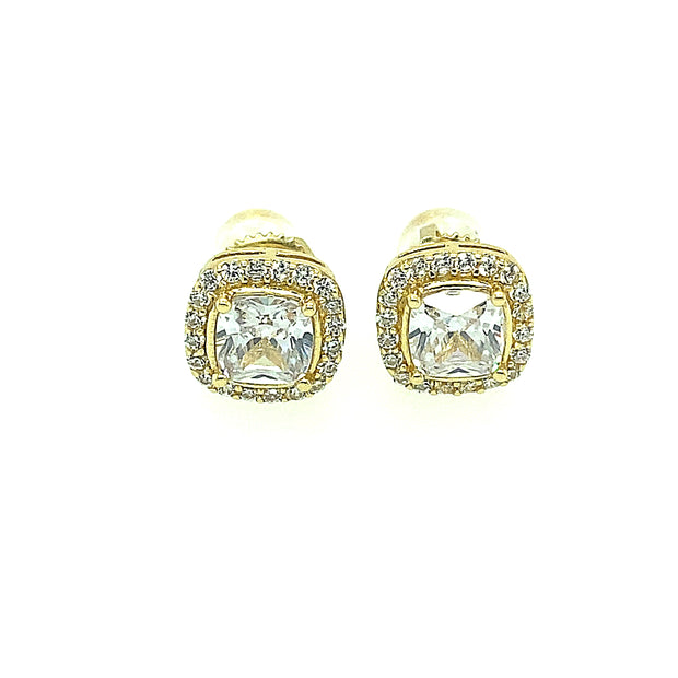 Currved Sqaure With Single Stone Sterling Silver Earring