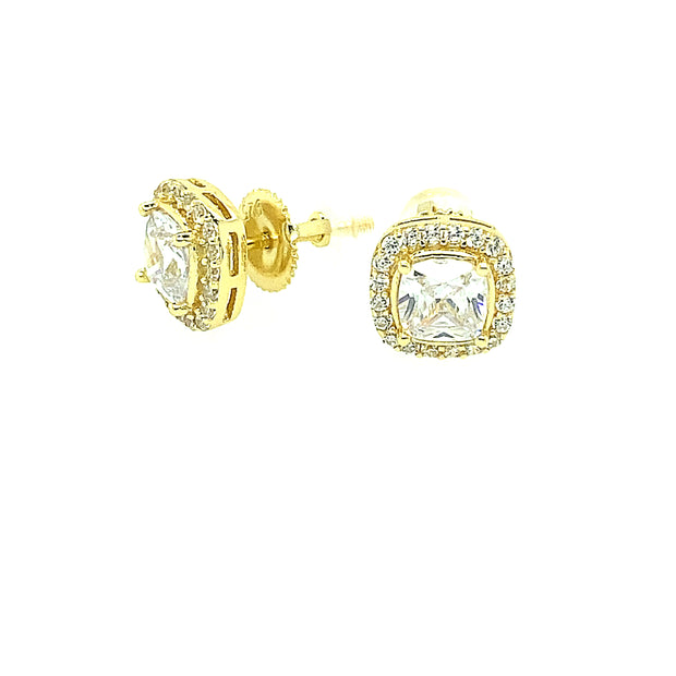 Currved Sqaure With Single Stone Sterling Silver Earring