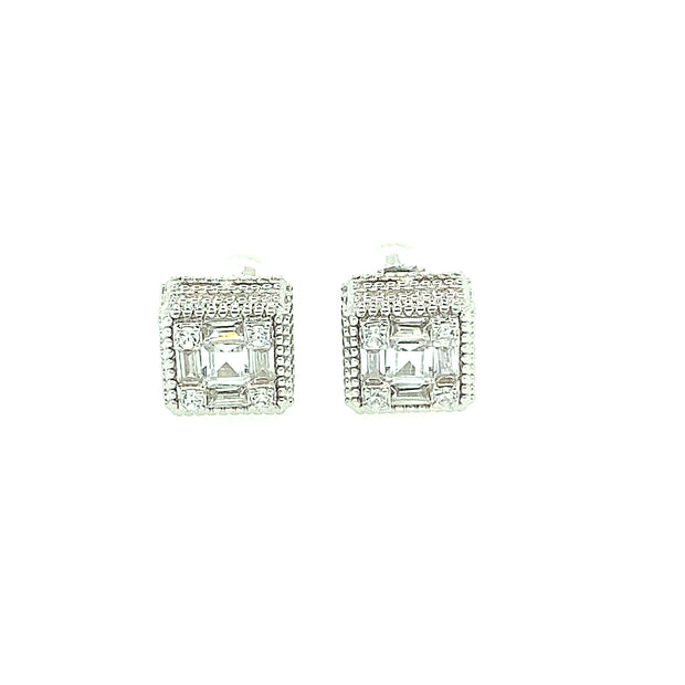 Square with five baguette stone Sterling Silver Earring