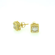 Square with five baguette stone Sterling Silver Earring