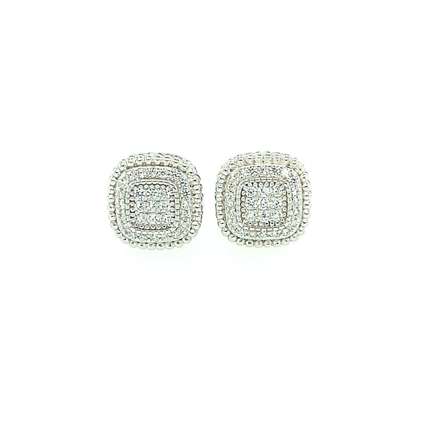Triple Layer Oval Stone Sterling Silver Earring