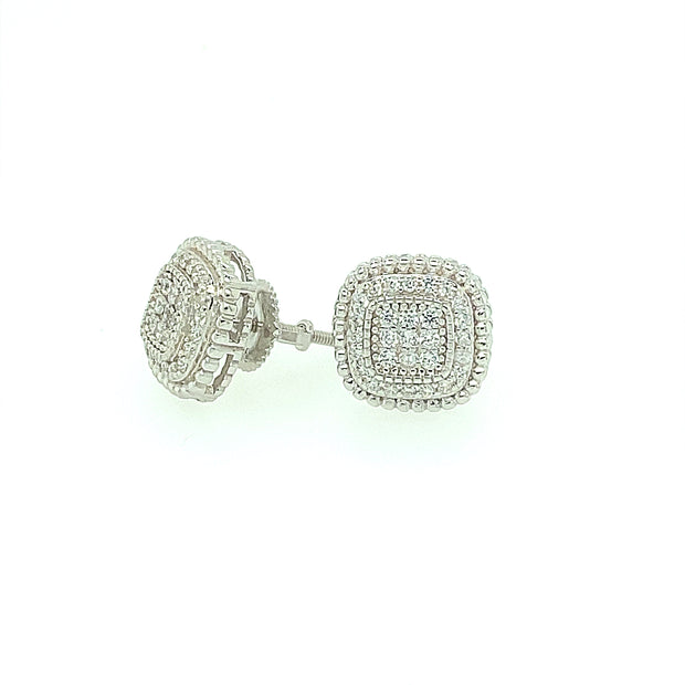 Triple Layer Oval Stone Sterling Silver Earring