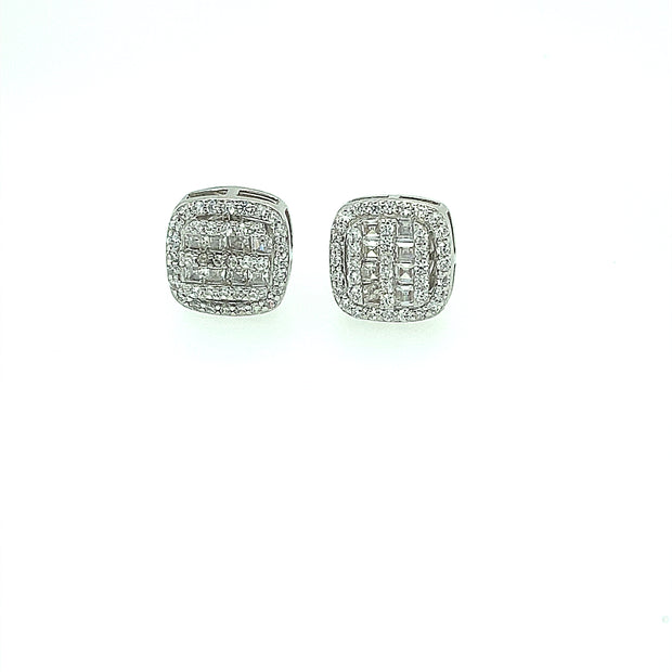 Oval with Eight Baguette Stone Sterling Silver Earring