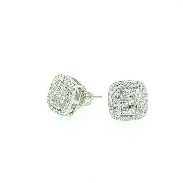 Oval with Eight Baguette Stone Sterling Silver Earring
