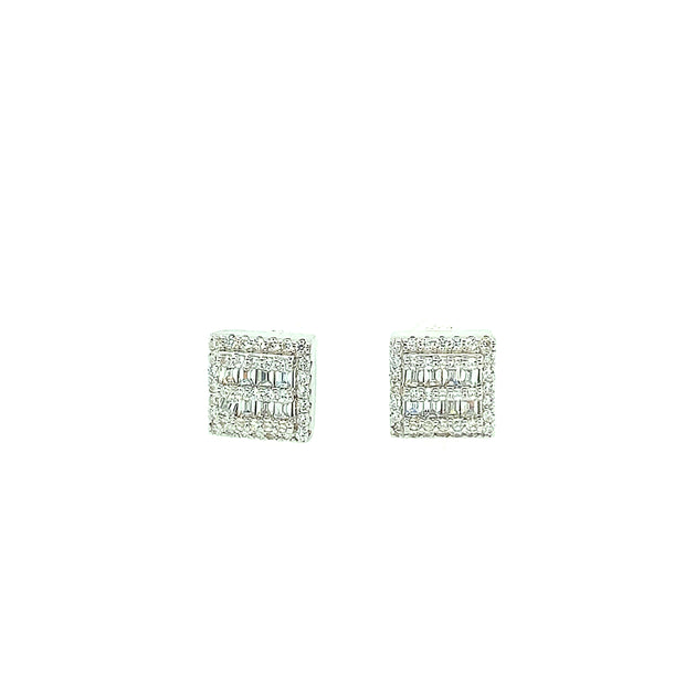Square with Eight Baguette Sterling Silver Earring