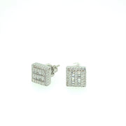 Square with Eight Baguette Sterling Silver Earring